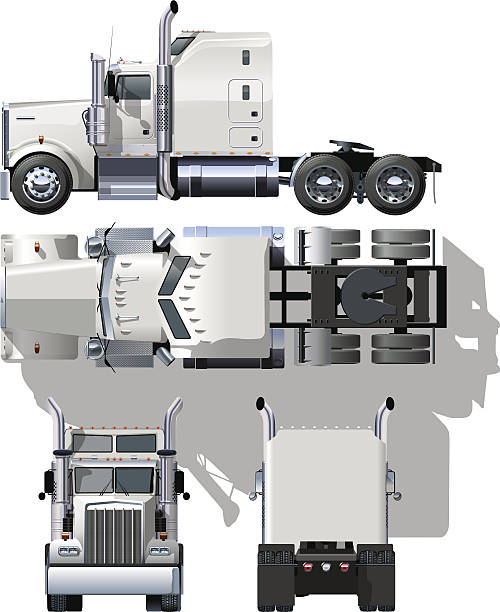 illustrazioni stock, clip art, cartoni animati e icone di tendenza di hi-dettagliata semi-camion - truck semi truck vehicle trailer rear view
