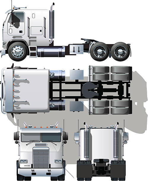 illustrazioni stock, clip art, cartoni animati e icone di tendenza di hi-dettagliata semi-camion - truck semi truck vehicle trailer rear view