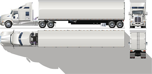 高いイラストベクトル画像の半トラック - truck semi truck vehicle trailer rear view点のイラスト素材／クリップアート素材／マンガ素材／アイコン素材