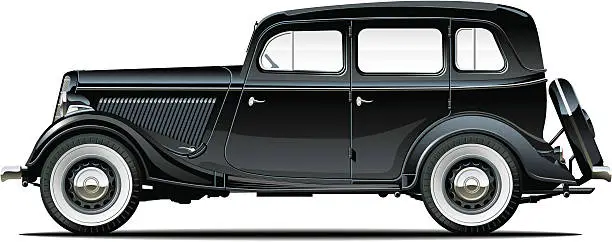 Vector illustration of Black vintage car on white background