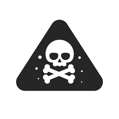 Danger sign with skull bones blank and white symbol or caution hazard icon isolated vector flat cartoon illustration, idea of toxic or poison stamp label, radiation or chemical alarm alert attention