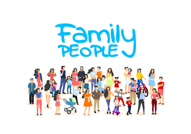 A group of people walk and relax with their family, happy people family background. A group of people walk and relax with their family, happy people family background. Vector illustration diverse family stock illustrations