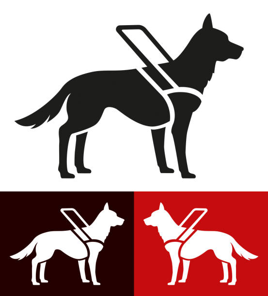 ilustraciones, imágenes clip art, dibujos animados e iconos de stock de perro de asistencia de icono para personas ciegas - service dog