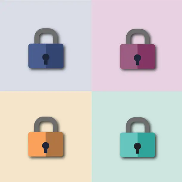 Vector illustration of Colorful security padlock icon, flat design vector graphic