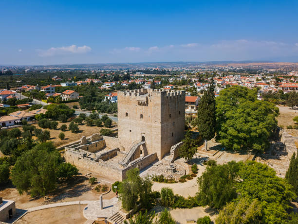 Kolossi castle - Limassol Cyprus - aerial view Kolossi castle in Limassol Cyprus - aerial view limassol stock pictures, royalty-free photos & images