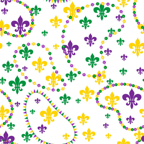 illustrations, cliparts, dessins animés et icônes de modèle sans couture pour le carnaval, festival - mardi gras backgrounds bead purple