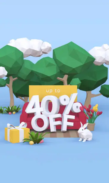 Photo of 40 Forty percent off - Easter Sale 3D illustration.