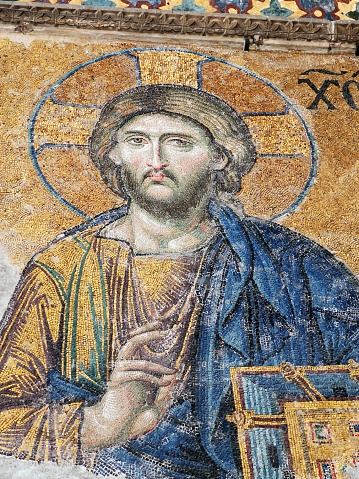 Antiguo icono de arte bizantino de Jesús Cristo photo