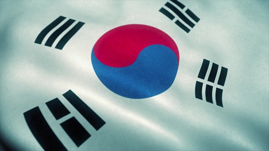 South Korea flag waving in the wind. National flag of South Korea. Sign of South Korea. 3d illustration.