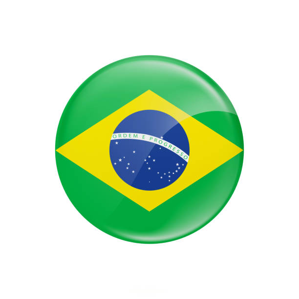 botão bandeira do brasil - renderização 3d - brazilian flag brazil flag three dimensional shape - fotografias e filmes do acervo