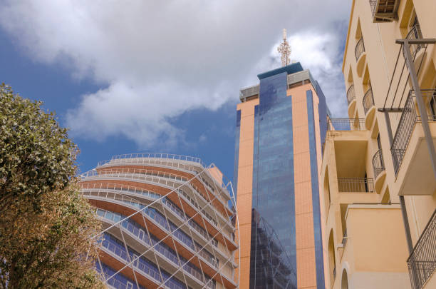 Spain, Palma, Majorca, May 01, 2024 - Low angle view of balconies of modern apartment building