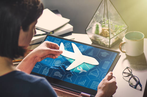 istock Search and online reservation flight tickets. 1209081204