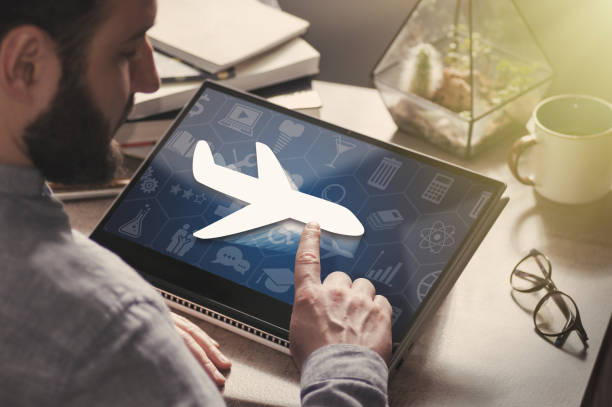 istock Search and online reservation flight tickets. 1209081260