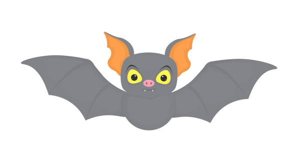 ilustrações de stock, clip art, desenhos animados e ícones de grey cartoon bat vector illustration isolated on white - bat cartoon halloween wing