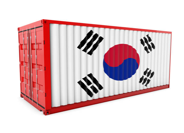 contêiner de carga com bandeira sul-coreana - made in korea - fotografias e filmes do acervo