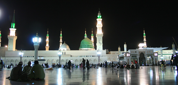 A Night View of Al-Masjid an-Nabawi in Medina, Saudi Arabia