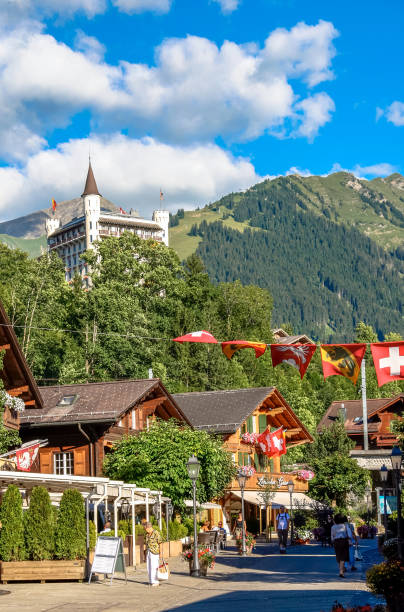 gstaad / switzerland - travel vertical tourist switzerland imagens e fotografias de stock