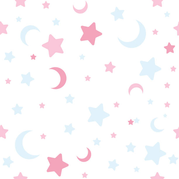 Seamless background with Moon and stars vector background on white. Seamless pattern with Moon and stars textured vector background baby print in pastel colors on white. moon patterns stock illustrations