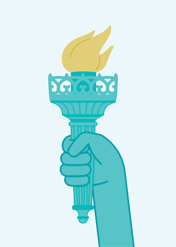 Statue of Liberty New York City USA. Hand holding a torch. Travel and freedom copy space vector illustration.