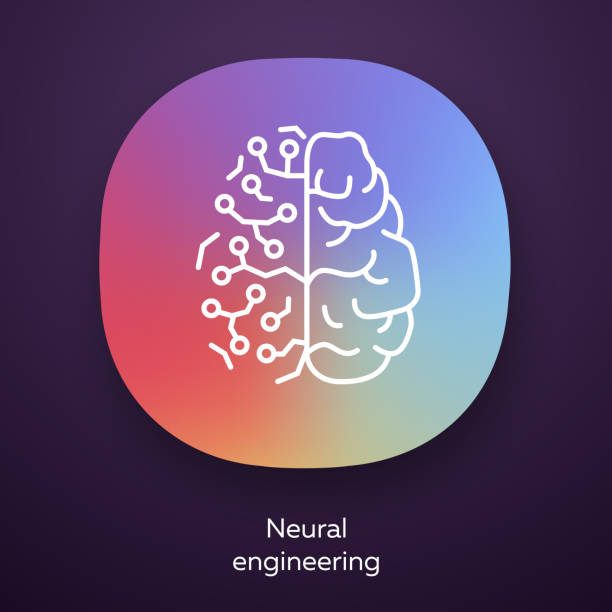 ilustrações de stock, clip art, desenhos animados e ícones de neural engineering app icon. neuroengineering. neural tissue and artificial constructs. bioinformatics. biotechnology. ui/ux user interface. web or mobile application. vector isolated illustration - nerve cell brain engineering cell