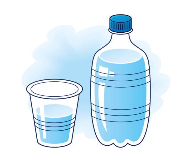ilustrações, clipart, desenhos animados e ícones de garrafa de água com vidro - water bottle cold purified water