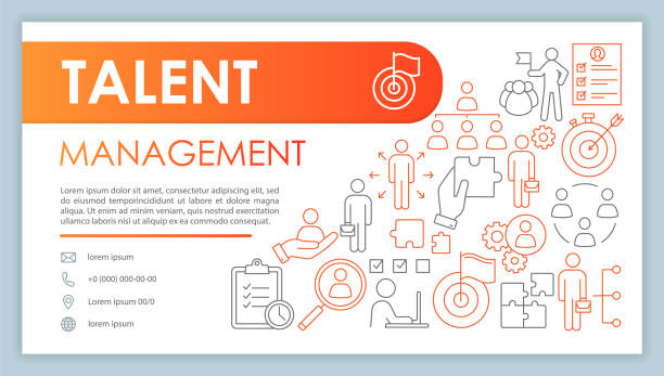 Talent management web banner, business card vector template. Recruitment company contact page with phone, email linear icons. Presentation, web page idea. HR agency corporate print design layout Talent management web banner, business card vector template. Recruitment company contact page with phone, email linear icons. Presentation, web page idea. HR agency corporate print design layout recruitment patterns stock illustrations
