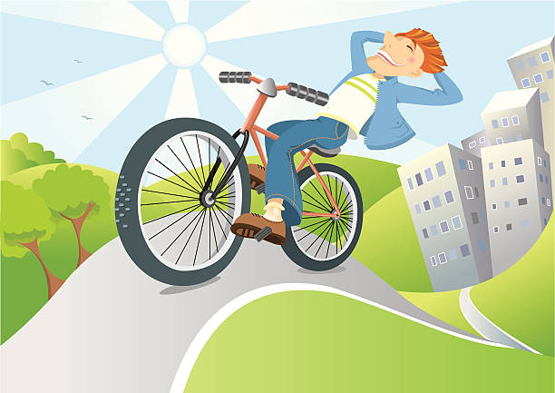 Mann Fahren Sie mit dem Fahrrad von der großen Stadt. – Vektorgrafik