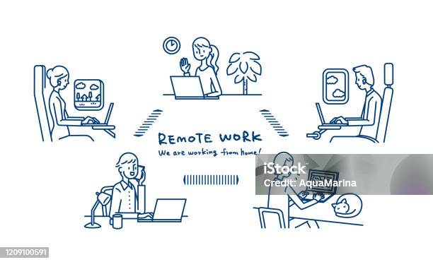 Remote Work Stock Illustration - Download Image Now - Telecommuting, Working At Home, Illustration