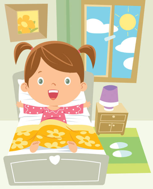 Girl Waking Vector Girl Waking bedroom clipart stock illustrations