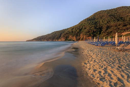 Paradise beach at sunrise. Thassos island Greece