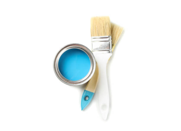 istock Paint can and brushes isolated on white background 1209106001