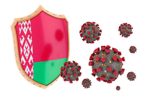 istock Protection of Belarus from coronavirus. 3D rendering isolated on white background 1209116093