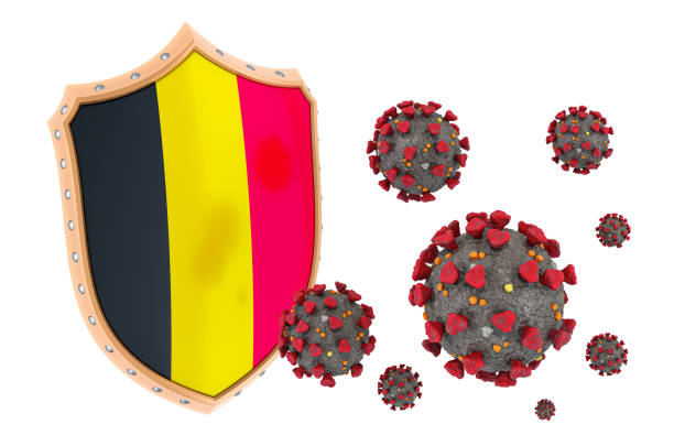 istock Protection of Belgium from coronavirus. 3D rendering isolated on white background 1209116120