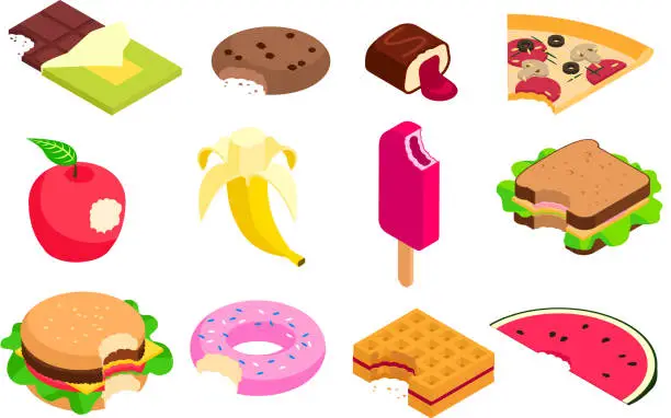 Vector illustration of Food vector bitten dessert tasty cake, doughnut and fast food bu