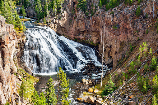 The Kootenai River Falls  during low water in autumn near Libby, Montana.