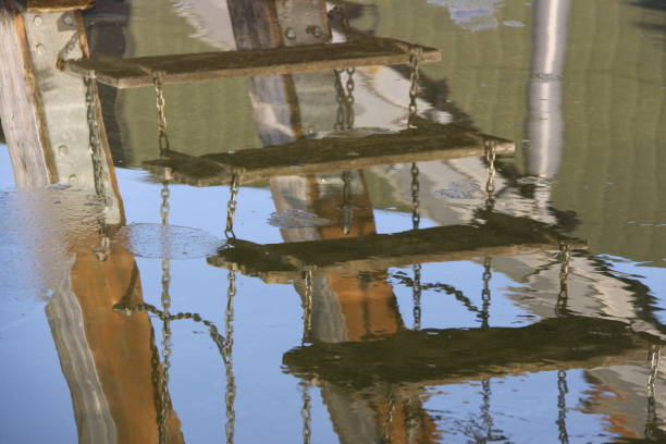 istock Mirroring of a chain ladder in the water. 1209120156