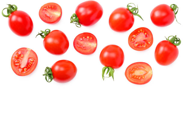 istock fresh tomato with slices isolated on white background. top view 1209126264