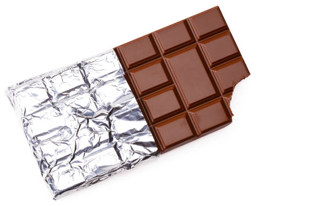 istock bitten milk chocolate bar in foil isolated on white background. top view 1209126265