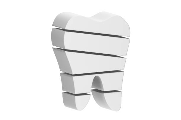 tooth is slice to small part and flying in the air - dental cartoon 3d render flat style cute character for design
