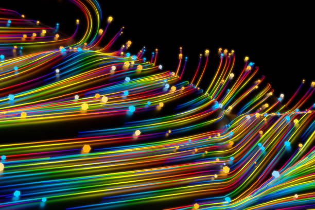 istock Neon glowing twisted cosmic lines on the glossy surface. Turbulence curls flow colorful motion. Fluid and smooth astronomy vortex swirl structure. 3d rendering Abstract creative modern background 1209129694