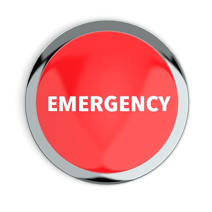 Red Emergency Button Isolated on White Background 3D Render