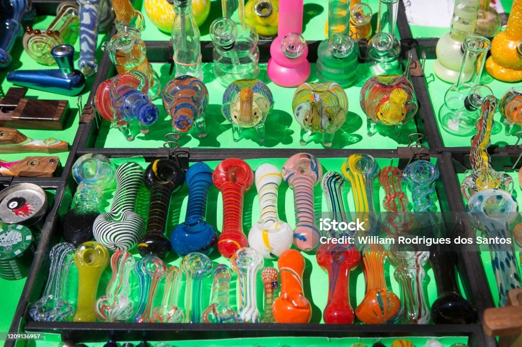 Various types of glass smoking pipes for marijuana for sale Various types of glass smoking pipes for marijuana for sale. Glass - Material Stock Photo
