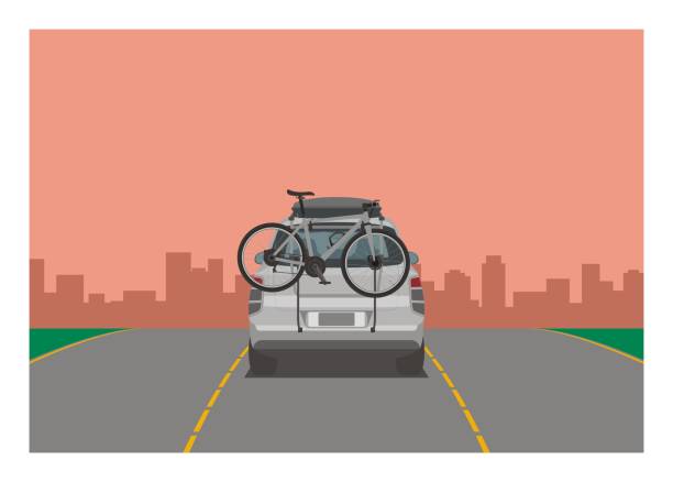 ilustraciones, imágenes clip art, dibujos animados e iconos de stock de coche que lleva bicicleta. ilustración plana simple - bicycle rack