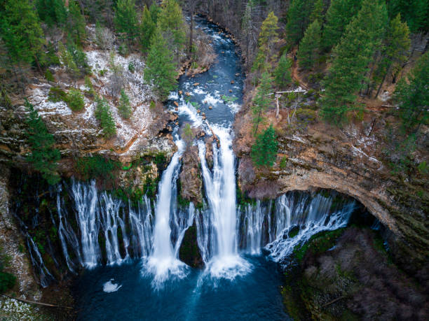 Burney Falls Tallest waterfall in California as seen from the sky burney falls stock pictures, royalty-free photos & images