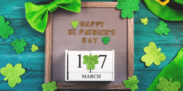 istock St Patrick Day date and greetings on letter board 1209141189