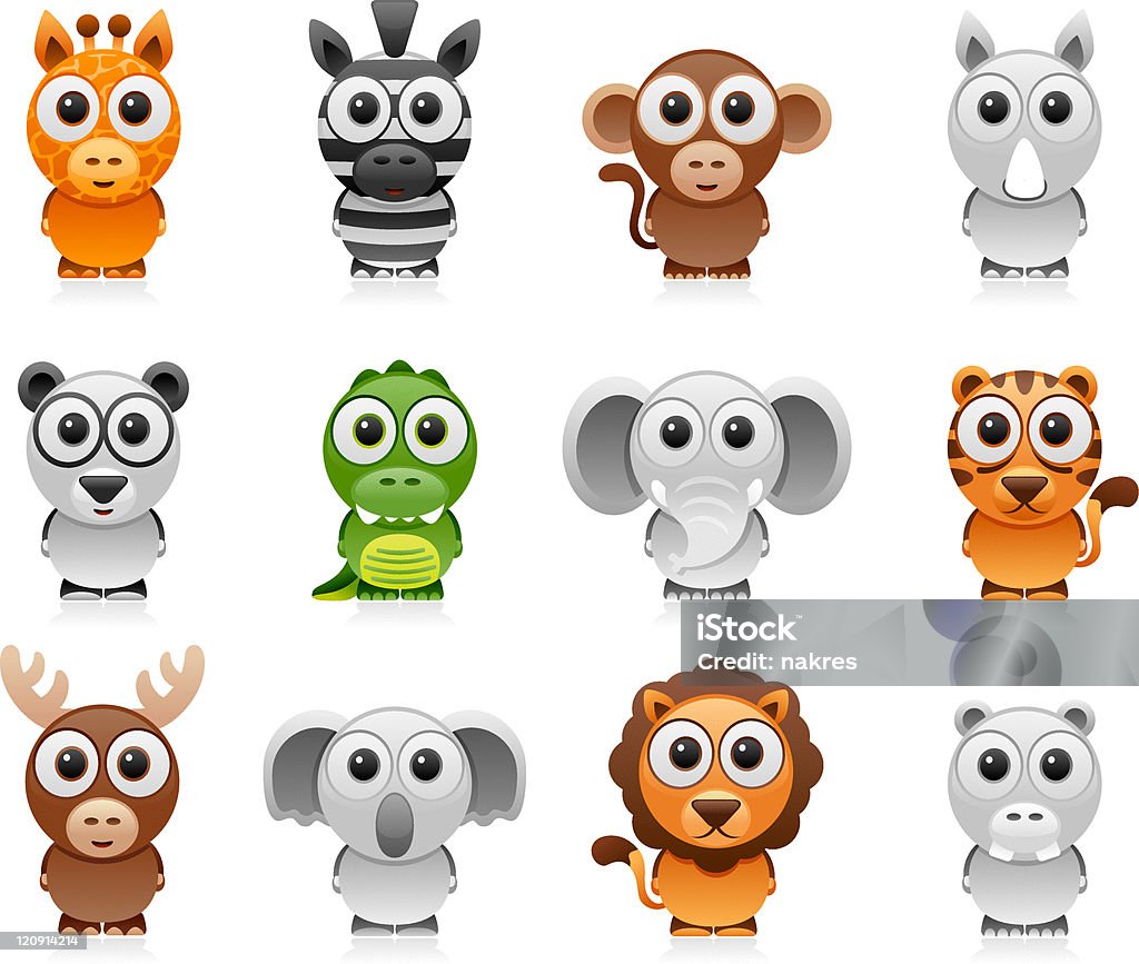 Conjunto de animais dos desenhos animados selva - Vetor de Animal royalty-free