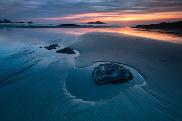 Sunset along the shores of Chesterman Beach, located in Tofino, British Columbia.