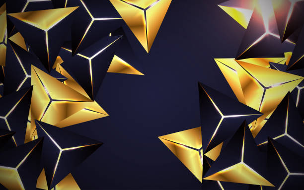 istock Abstract blue paper shapes background with golden decoration 1209151651