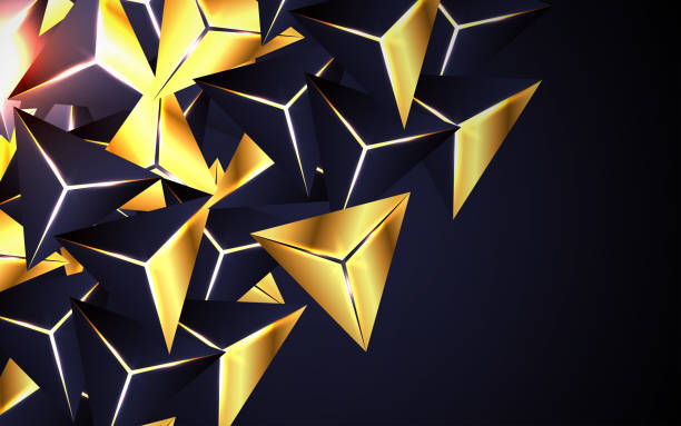 istock Abstract blue paper shapes background with golden decoration 1209152222