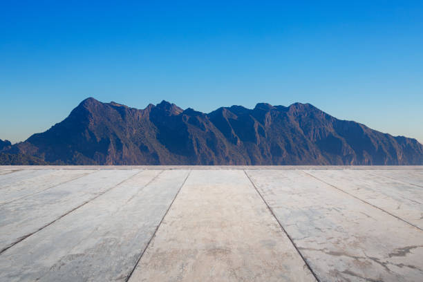Photo of concrete floor view mountain. stock photo